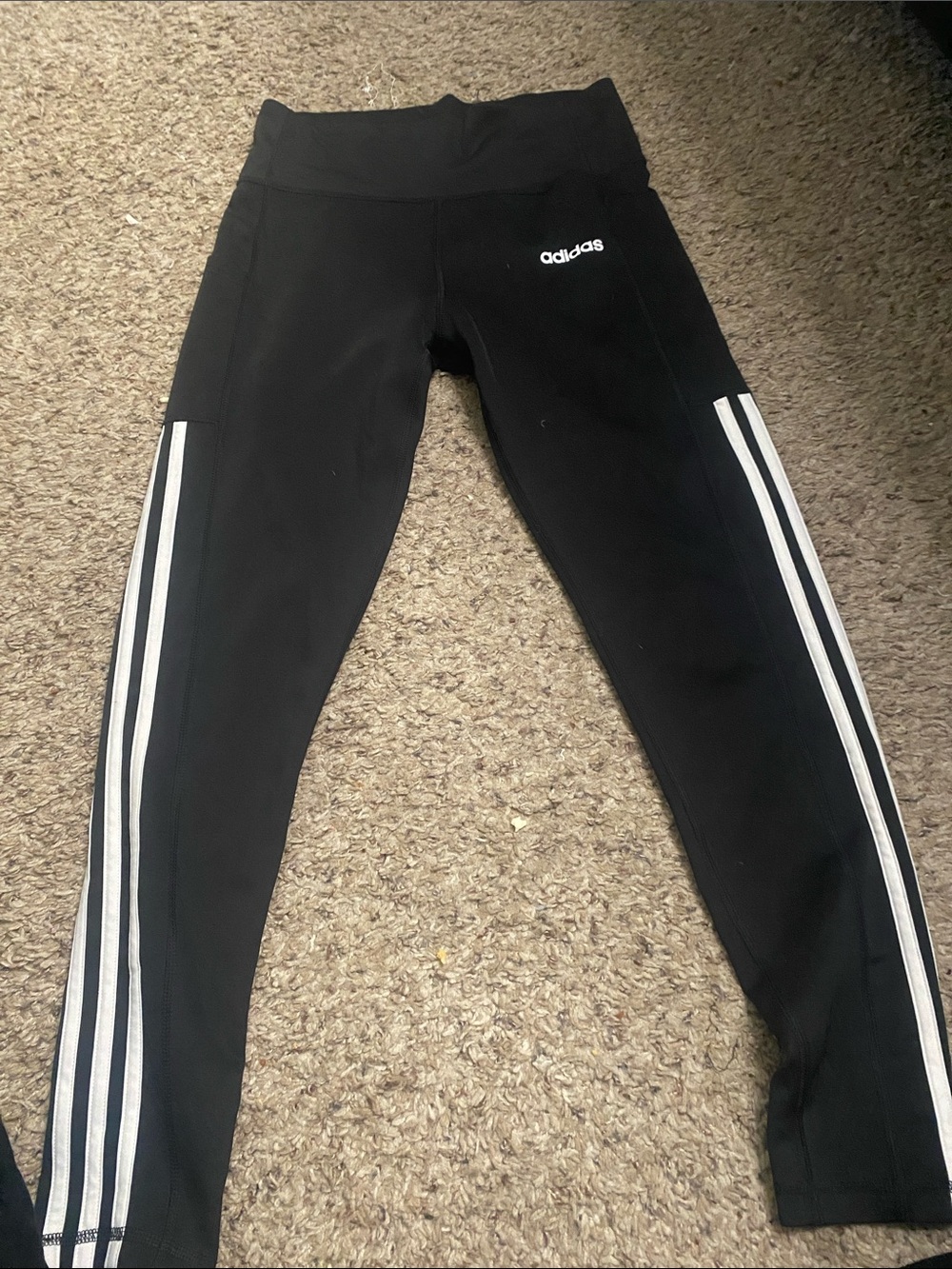 adidas Kids Black Leggings with White Three-Stripes